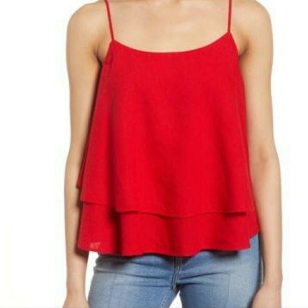 BP SMALL Tiered Linen Blend Camisole red top summer